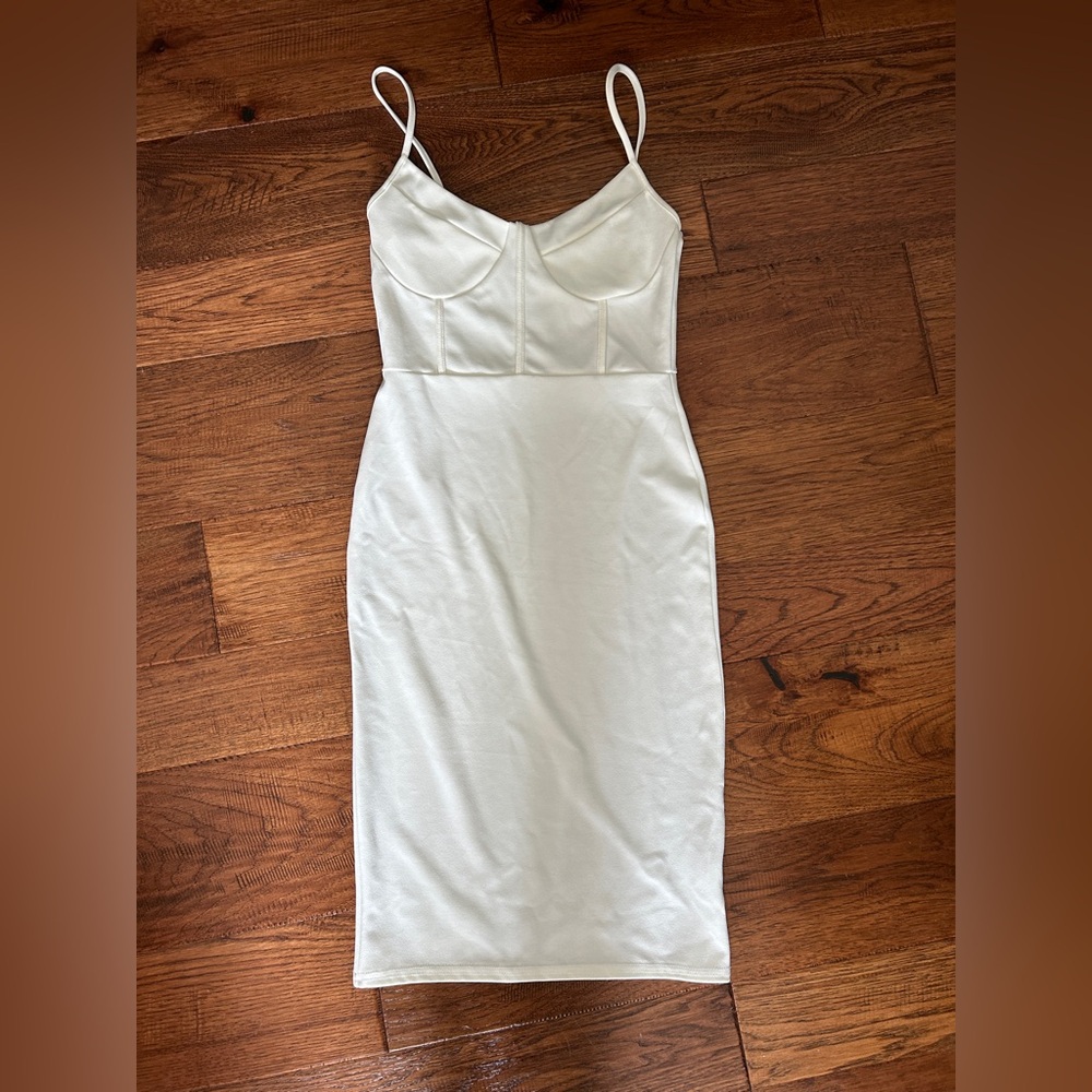 Pretty Little Things White Spaghetti Strap Bodycon Dress - Size 6